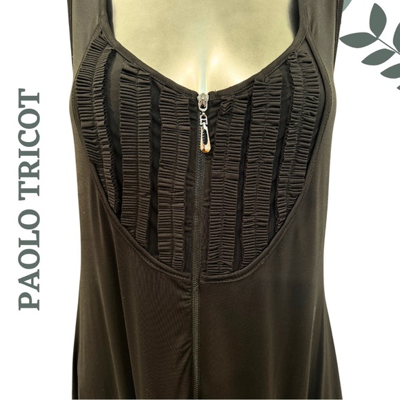 Paolo Tricot Pleated Hem Sleeveless Tunic & Ruched Leggings Set Black | Size S - Picture 6 of 9